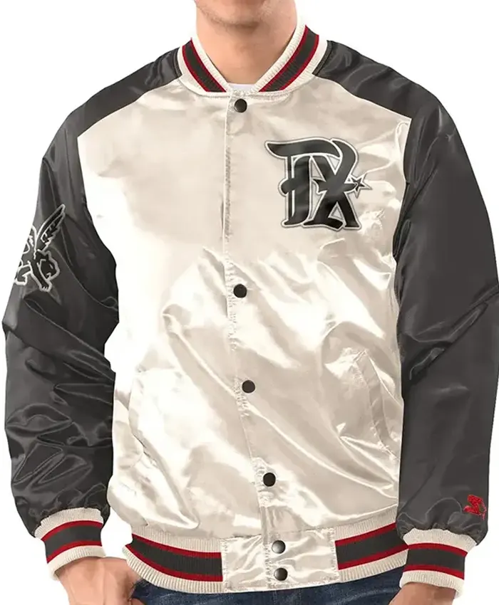 Texas Rangers Renegade White And Black Varsity Jacket