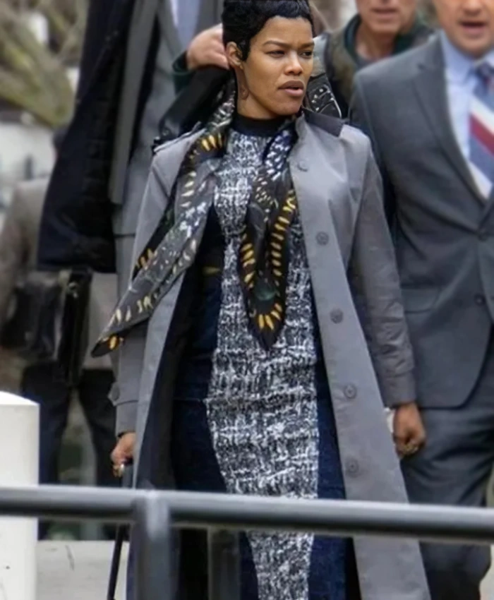 Teyana Taylor Film One Battle After Another 2025 Profidia Grey Button Up Long Coat