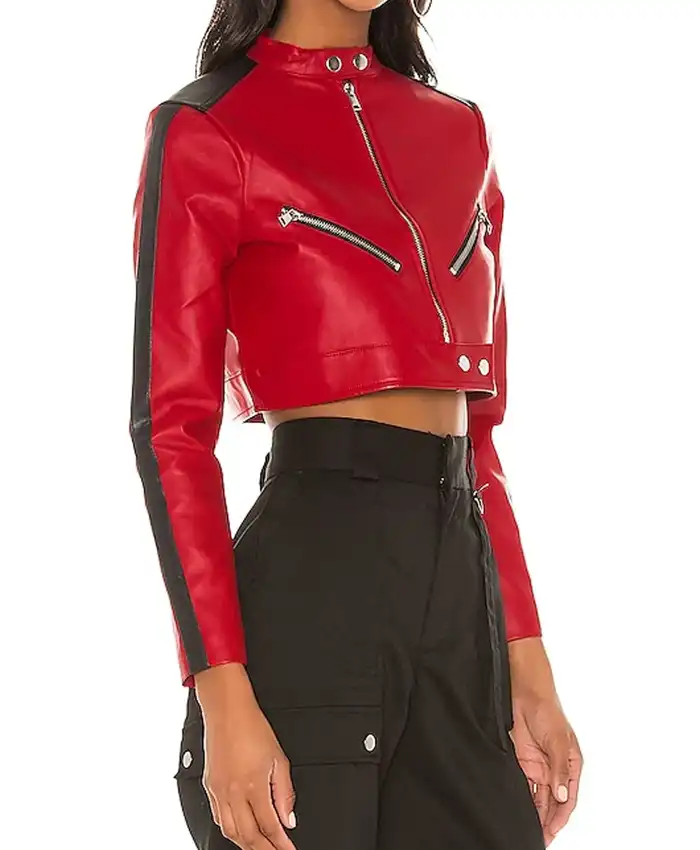 Thandi Cropped Racer Red Leather Jacket For Men And Women