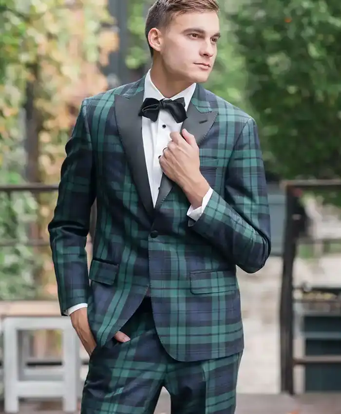 Thanksgiving Green And Blue Plaid Suit