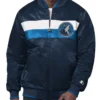 The Ambassador Minnesota Timberwolves Navy Full Zip Varsity Satin Jacket
