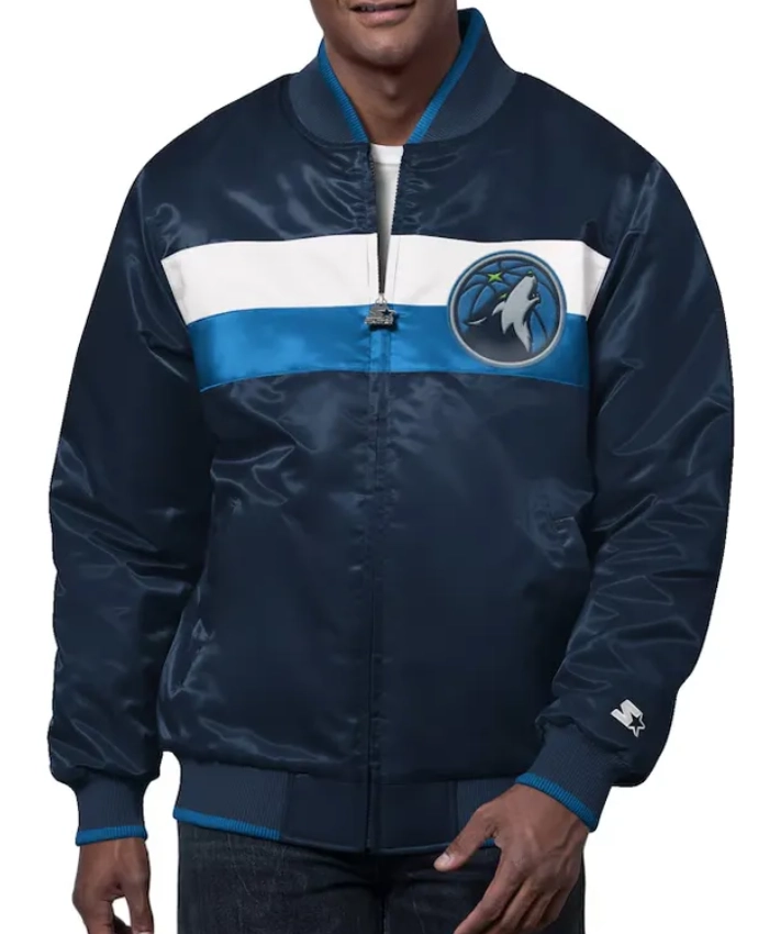 The Ambassador Minnesota Timberwolves Navy Full Zip Varsity Satin Jacket