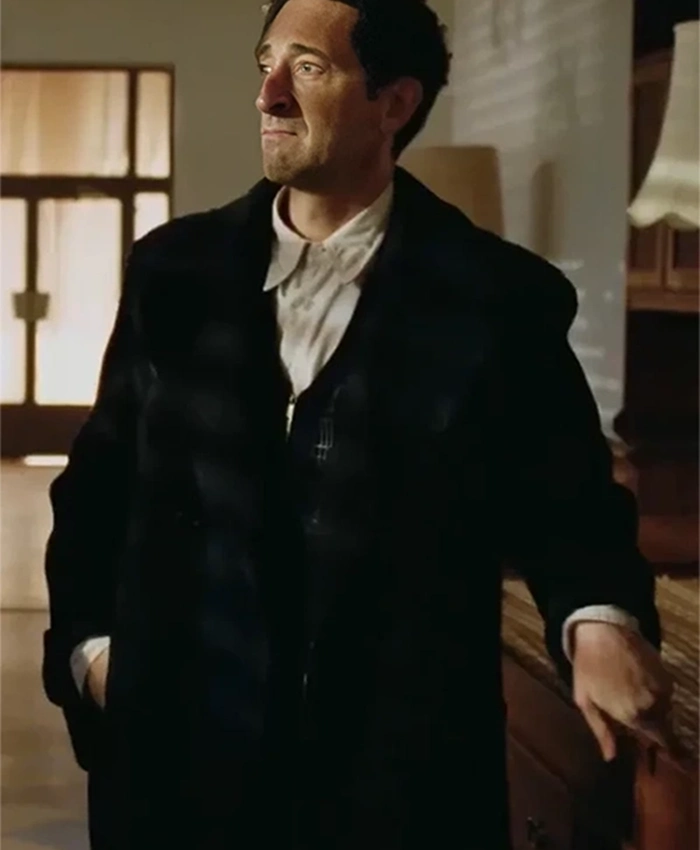 The Brutalist 2025 Adrien Brody Black Trench Coat