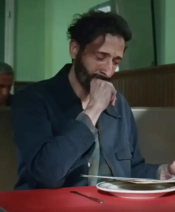 The Brutalist Adrien Brody Blue Cotton Jacket
