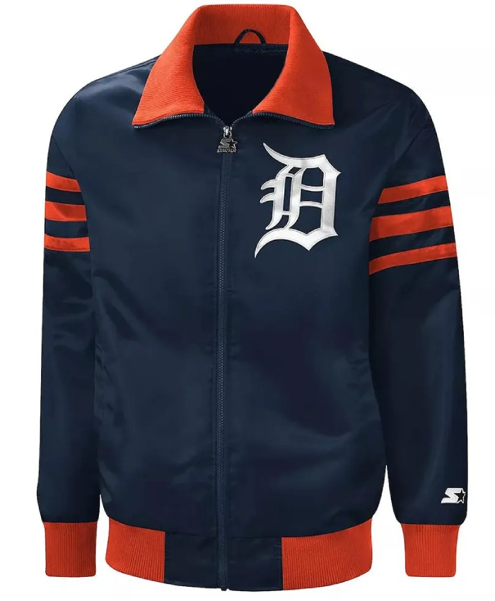 The Captain II Detroit Tigers Starter Blue Full Zip Satin Varsity Jacket