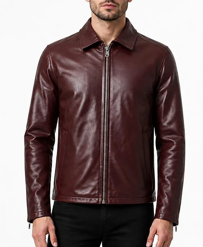 The Debt 2026 Nadech Burgundy Leather Jacket Mens