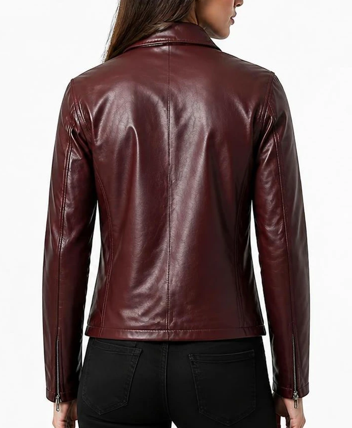 The Debt 2026 Nadech Burgundy Leather Jacket Women