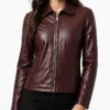 The Debt 2026 Nadech Burgundy Leather Jacket Womens