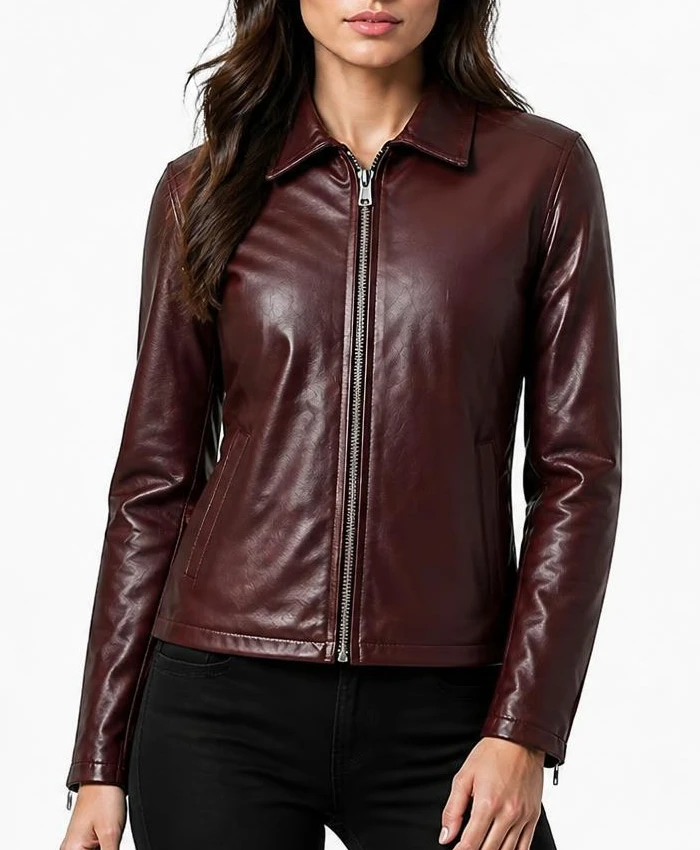 The Debt 2026 Nadech Burgundy Leather Jacket Womens