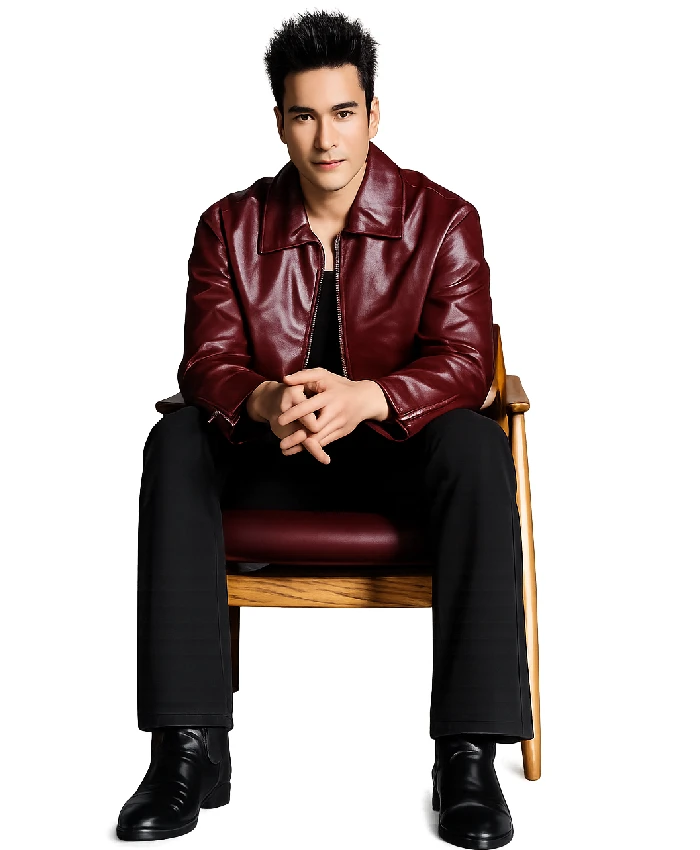 The Debt 2026 Nadech Burgundy Leather Jacket