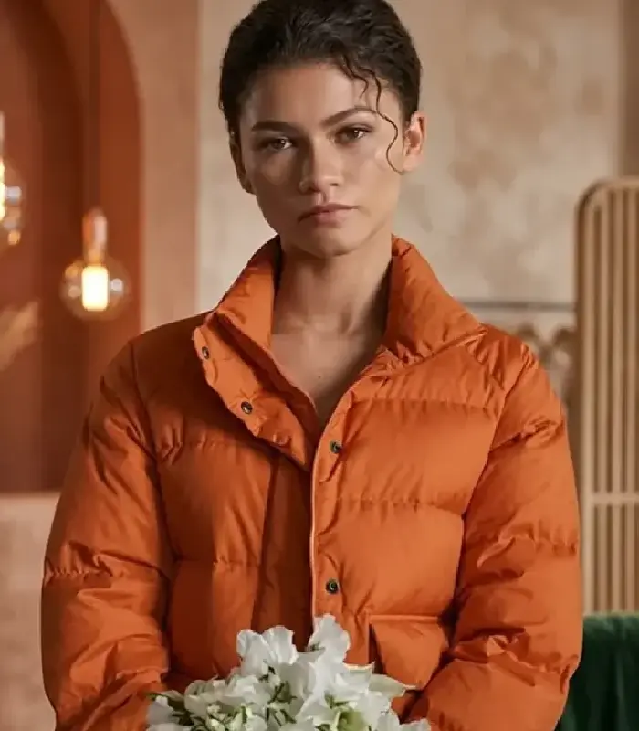 Zendaya The Drama Orange Puffer Jacket