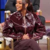 The Jennifer Hudson Show S03 Marsai Martin Zipper Patent Leather Burgundy Cropped Jacket