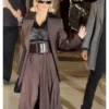The Late Show With Stephen Sydney Sweeney Colbert Oversized Black Satin Collar Maroon Blazer