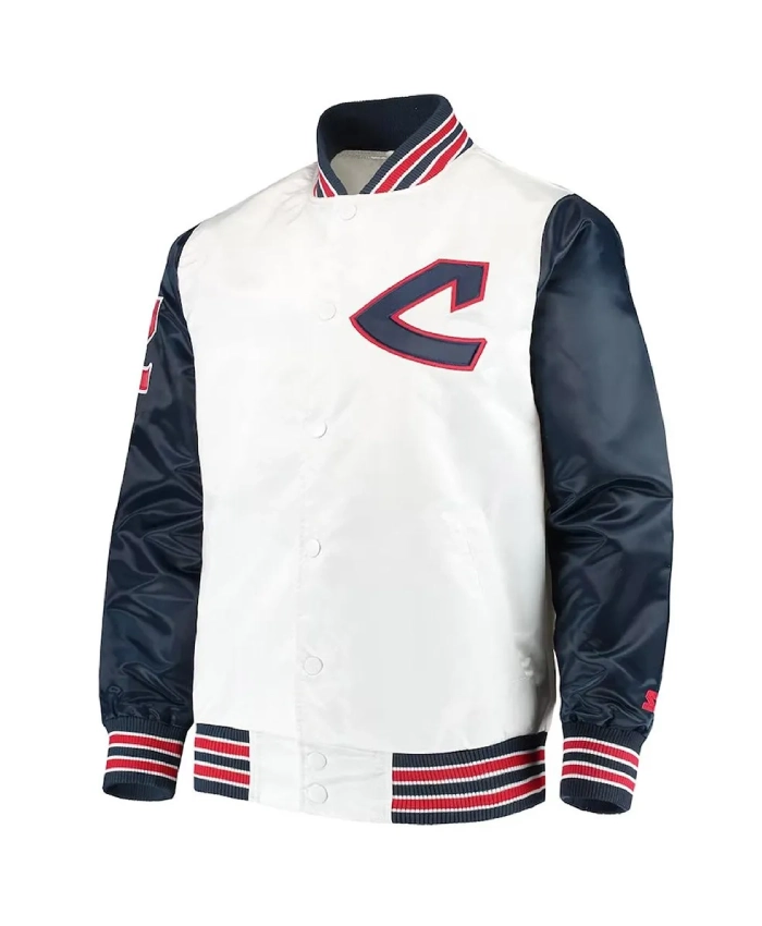 The Legend Cleveland Guardians White And Navy Satin Jacket