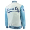 The Legend Kansas City Royals White And Blue Full Snap Satin Jacket
