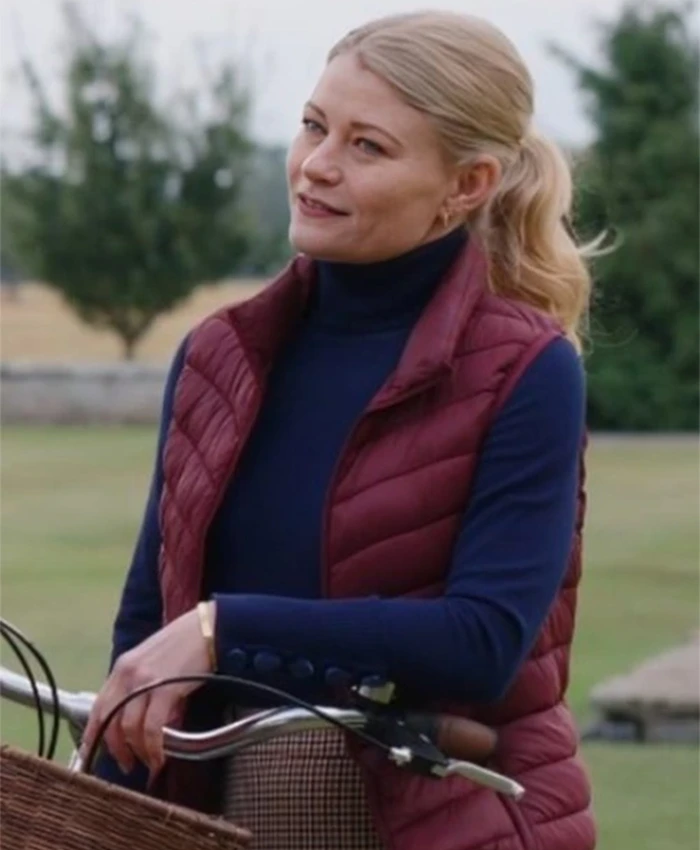 The Reluctant Royal 2025 Emilie De Ravin Maroon Puffer Vest