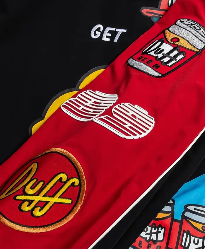 The Simpsons x Shoe Palace Duff Man Black And Red Cotton Racing Bomber Jacket