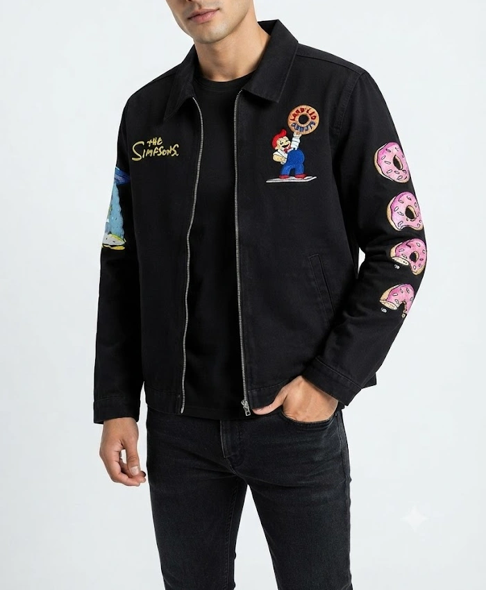 The Simpsons x Shoe Palace Lard Lad Donuts Black Work Bomber Jacket