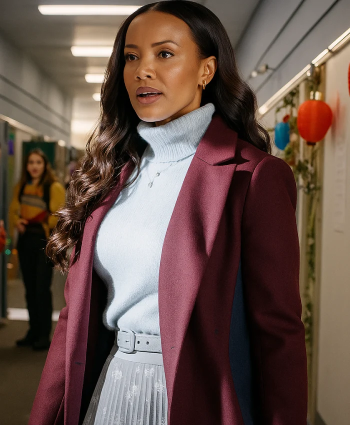 The Snow Must Go On Heather Hemmens Lily Anne Maroon Long Coat