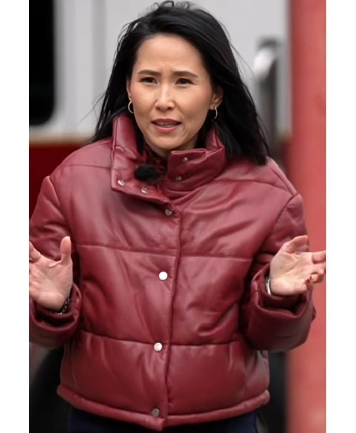 The Today Show 2025 Vicky Nguyen Red Leather Puffer Jacket