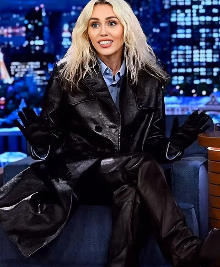 Miley Cyrus The Tonight Show Black Coat - Image 3