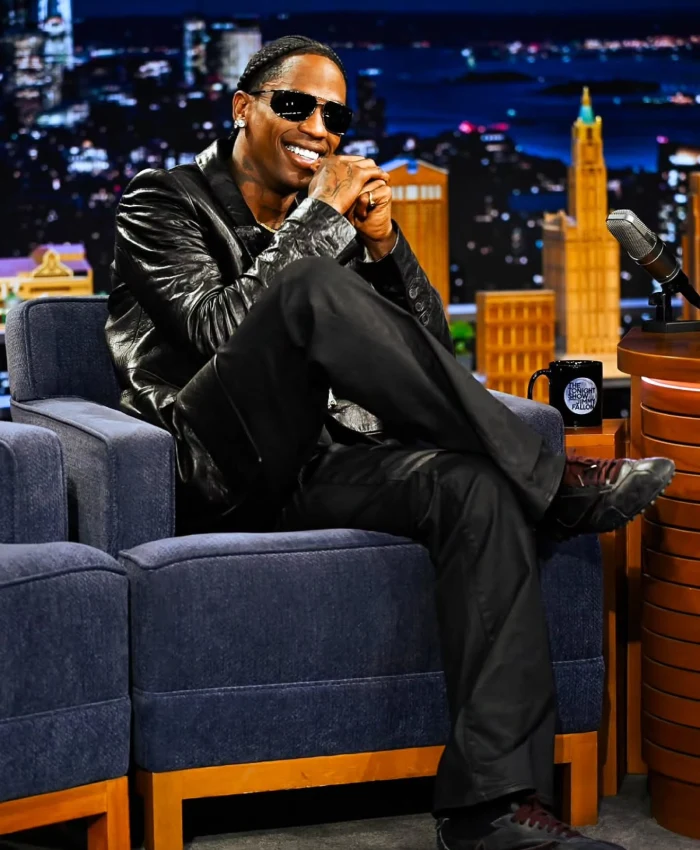 The Tonight Show Starring Jimmy Fallon Travis Scott Black Leather Blazer