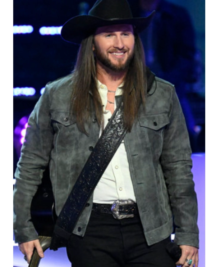 The Voice Jared Shoemaker Slim Fit Grey Leather Trucker Jacket