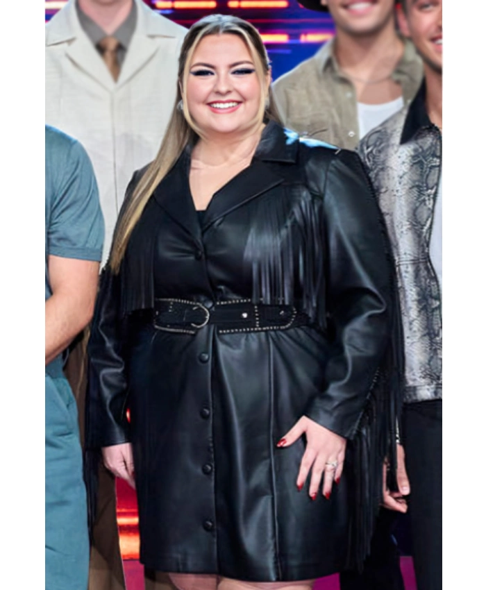 The Voice S28 The Knockouts Black Leather Fringe Blazer Dress