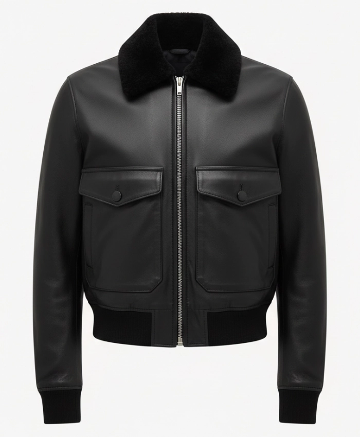John Legend The Voice S29 Shearling-Collar Leather Jacket - Image 2