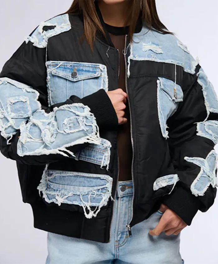 The Voice Season 26 Jose Luis Black And Blue Denim Patch Bomber Jacket For Unisex