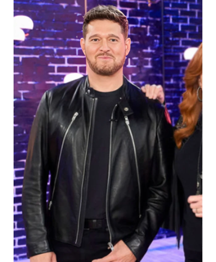 Michael Buble The Voice S28 Black Leather Jacket