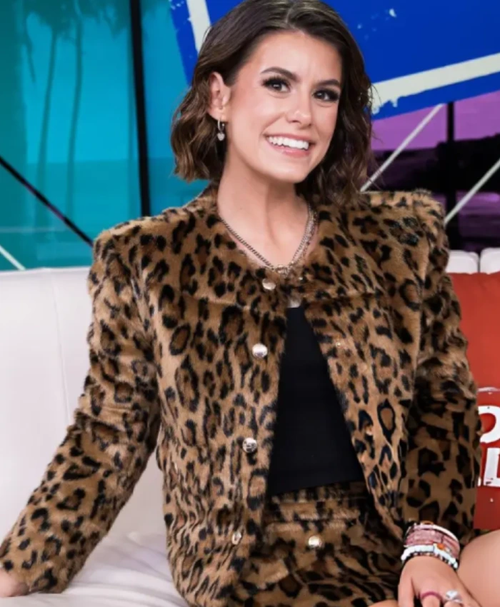 The Young Hollywood Studio Madisyn Shipman Leopard Print Cropped Jacket