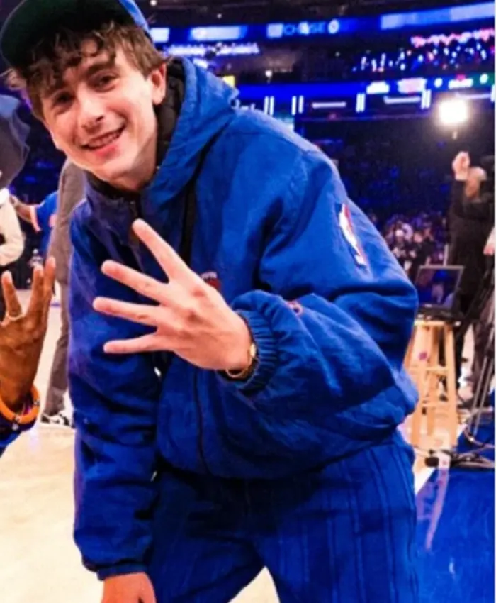 Timothee Chalamet NY Knicks Blue Hooded Jacket