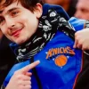 Timothee Chalamet New York Knicks Blue And Black Leather Jacket