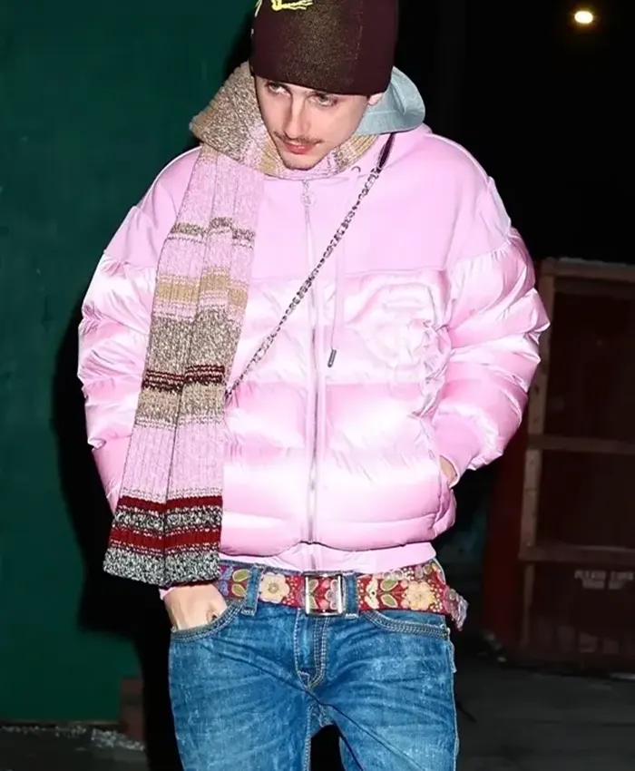 Timothee Chalamet Telfar Pink Puffer Coat
