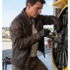 Tom Cruise Digger 2026 Rockwell Digger Brown Distressed Leather Bomber Jacket