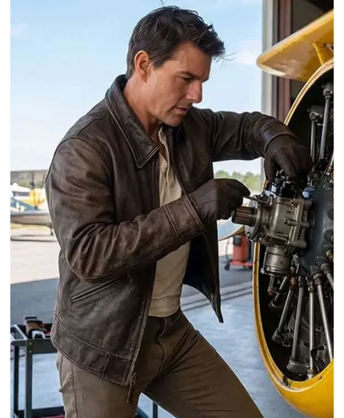 Tom Cruise Digger 2026 Rockwell Digger Brown Distressed Leather Bomber Jacket