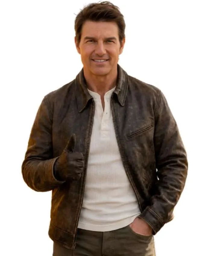 Tom Cruise Digger 2026 Rockwell Digger Distressed Leather Bomber Jacket