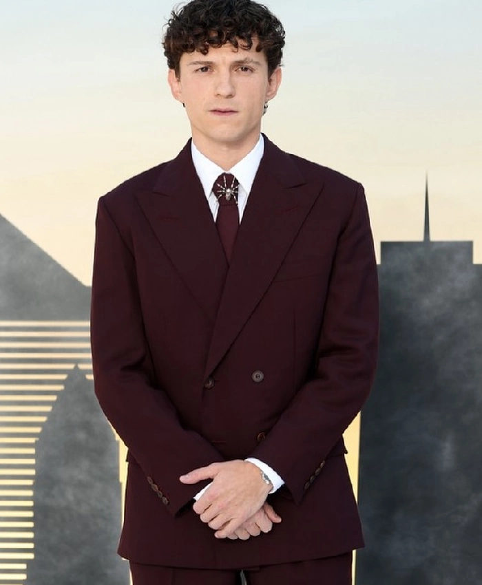 Tom Holland UK Premiere Double Breasted Burgundy Suit Sale