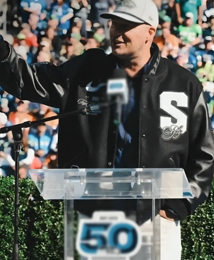Top 50 Players Seattle Seahawks Black Letterman Varsity Jacket For Unisex