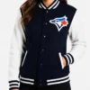 Toronto Blue Jays Logo Navy and White Varsity Jacket Womens