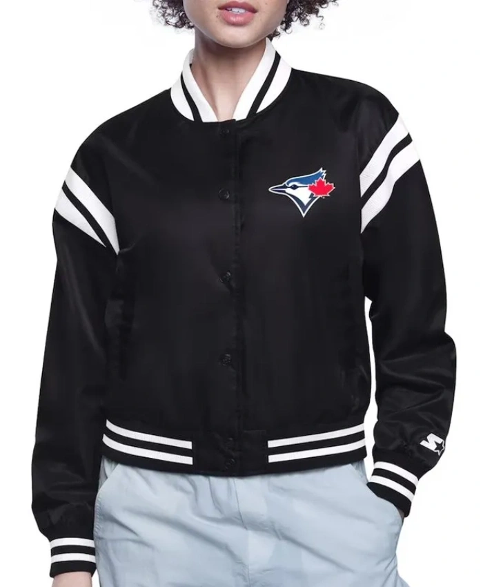 Toronto Blue Jays Printed Logo Black Varsity Jacket