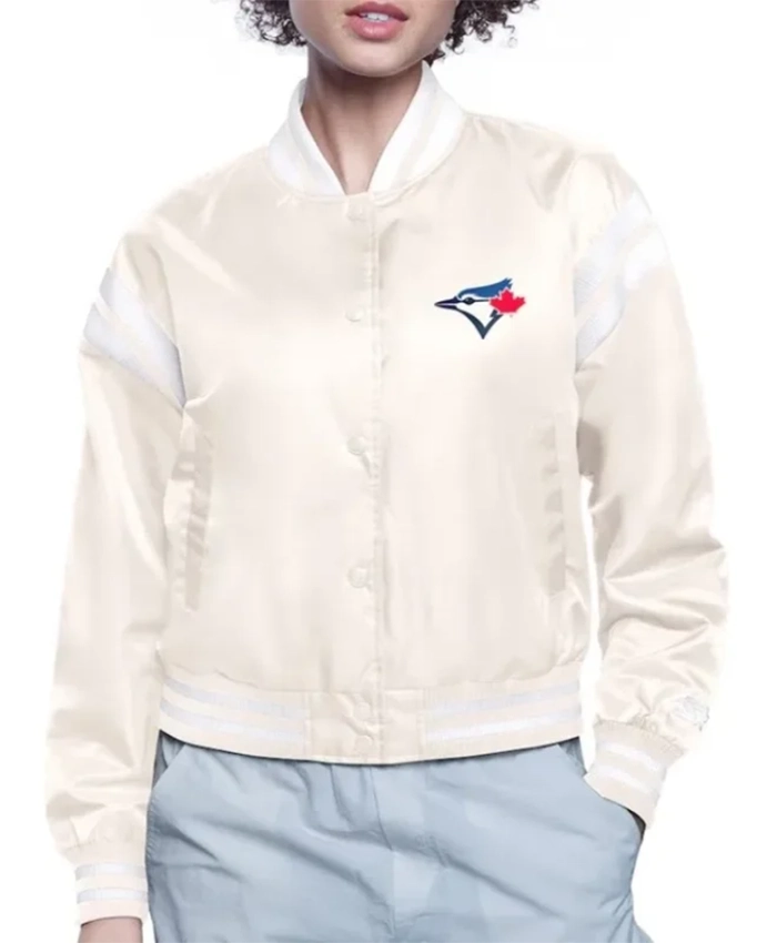 Toronto Blue Jays Printed Logo Cream Varsity Jacket