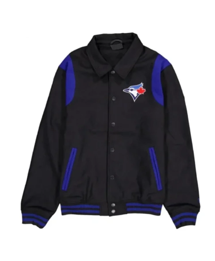 Toronto Blue Jays Sport Night Teddy Black And Blue Varsity Jacket
