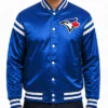 Toronto Blue Jays Teddy Blue Varsity Satin Jacket Mens