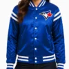 Toronto Blue Jays Teddy Blue Varsity Satin Jacket Womens