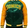 Tough Season Seattle Supersonics Green And Yellow Letterman Satin Jacket