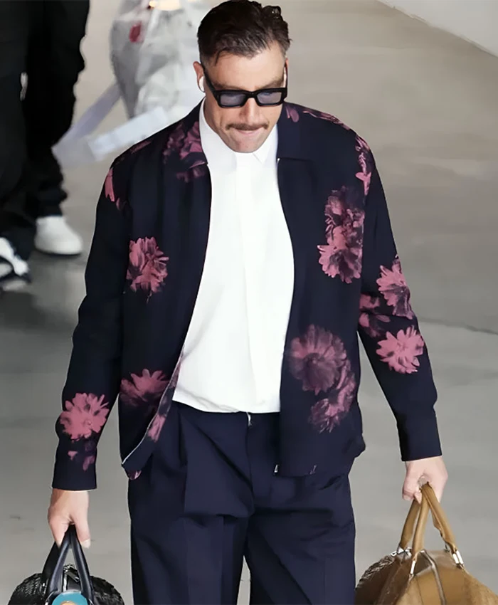 Travis Kelce Pink Flower Black Jacket