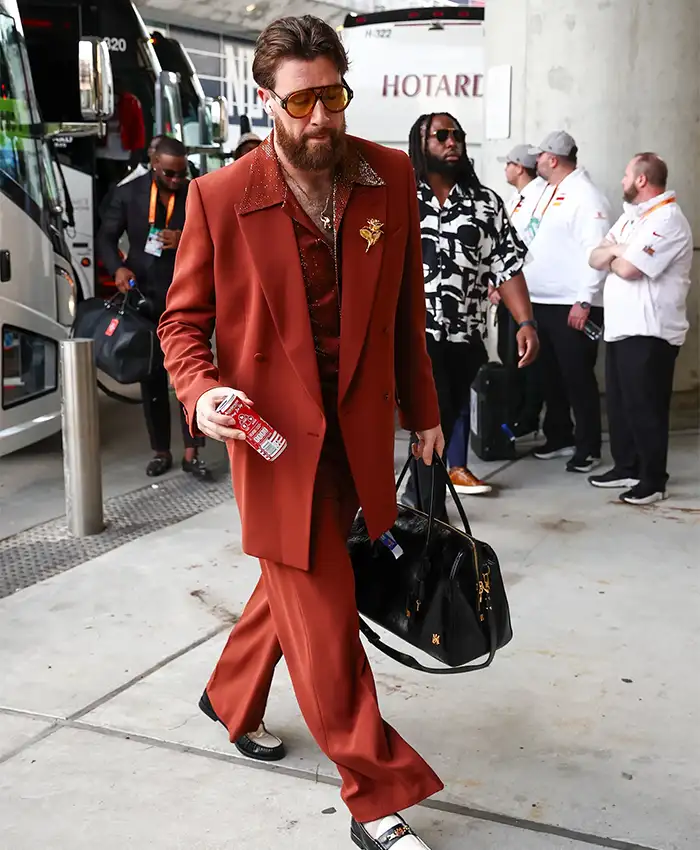 Travis Kelce Super Bowl 2025 Pregame Suit