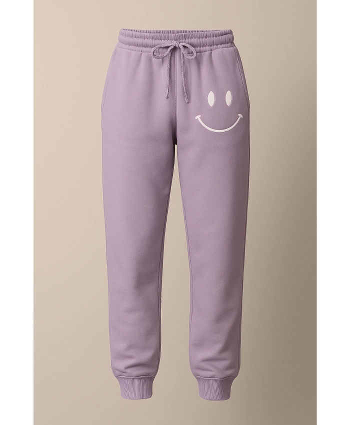 Trendy Smiley Face Graphic Purple Tracksuit Trouser For Men And Women